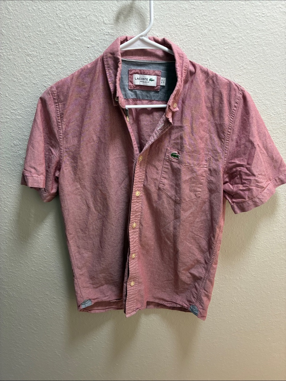 Lacoste Men's Short-Sleeve Button-Down Shirt in Dusty Rose